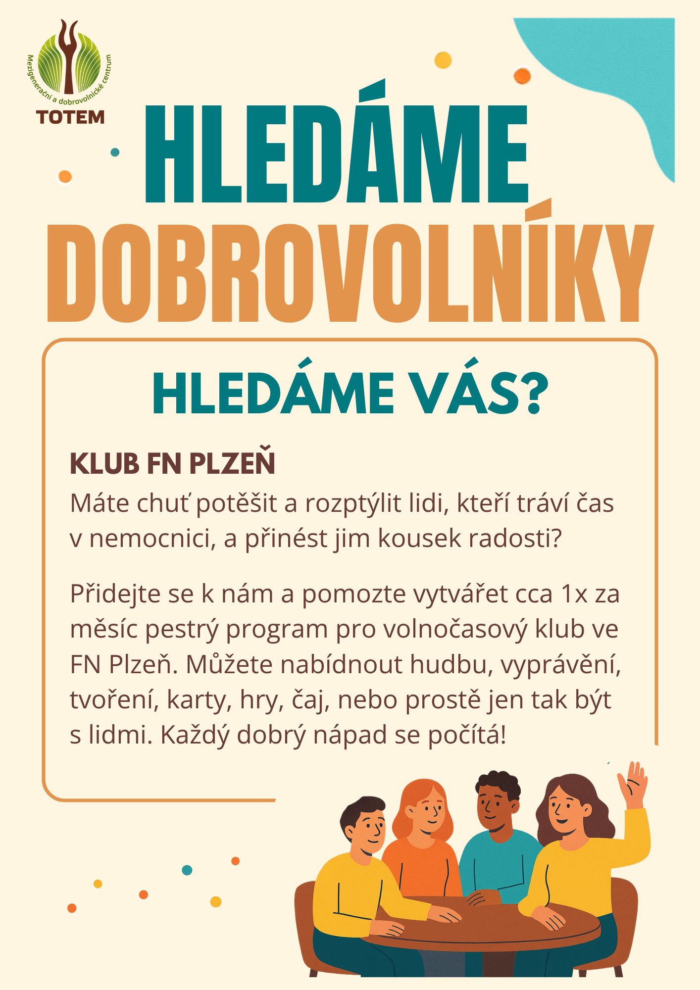 Hledáme dobrovolníky pro volnočasový klub ve FN Plzeň