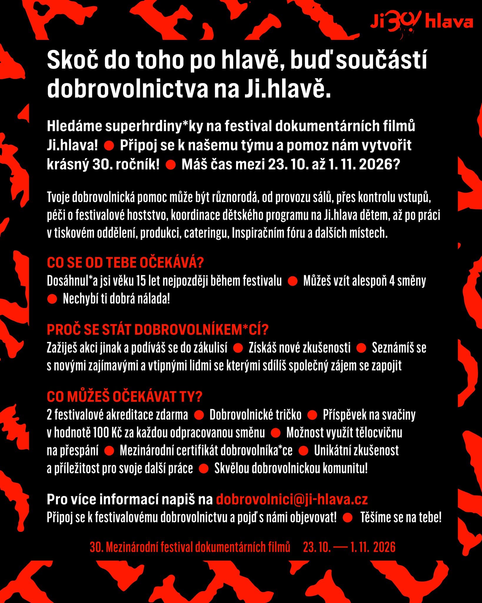 MFDF Ji.hlava 2026 hledá dobrovolníky/ce